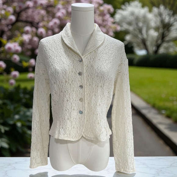 Granite Jackets & Blazers - Granite‎ Lace Suit Jacket Ivory Feminine Career Blazer Vintage Romantic Preppy